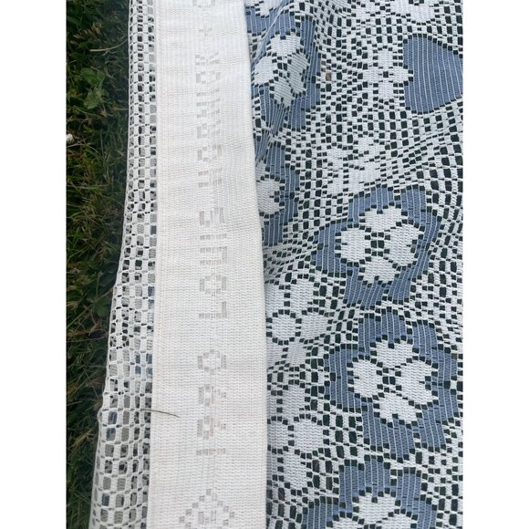 Vintage Sears Floral Lace Curtain Panels White & Blue Crochet Hearts Pattern Etc - Picture 11 of 12